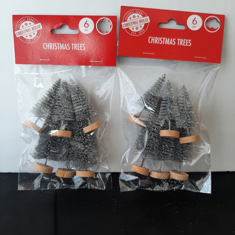 Bottlebrush Trees Christmas House Seasonal Collection Lot of 2 Silver Home Decor